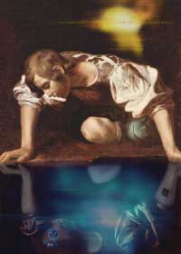 Painting: person looking at reflection